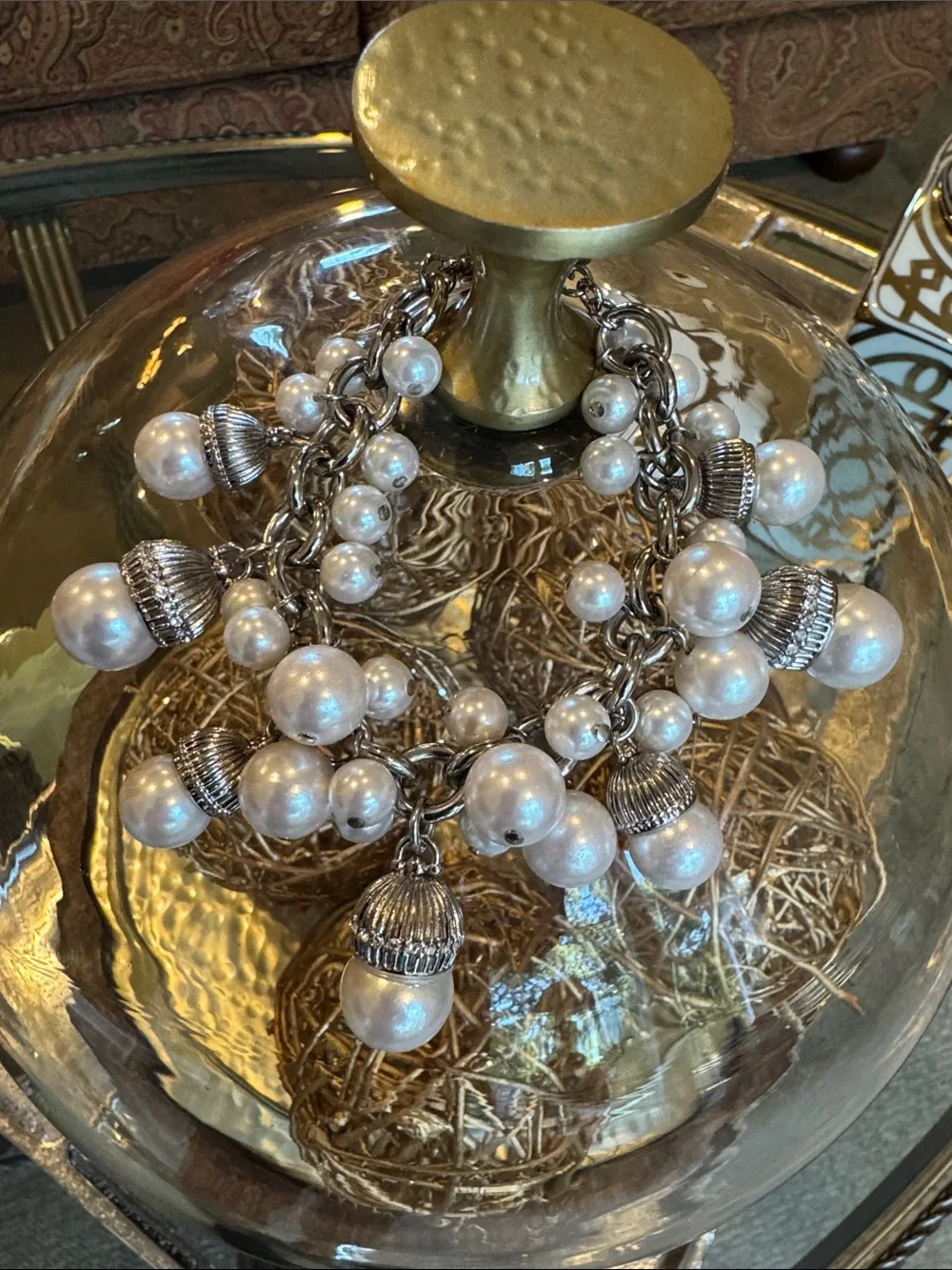 Rare Brighton “My Flat in London” SilverTone Chunky Pearl Charm Bracelet Retired